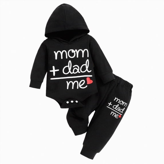 Xudanell Baby Boy Clothes Infant Newborn Outfits Long Sleeve Letter Print Romper + Hat + Pants Set(Black, 12-18 Months)