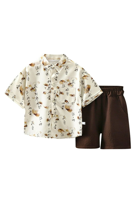 Baby Boy Clothes Short Sleeve Chinese Ancient Shirt Button Fashion Set Boy Toddler Clothes Black 4-5 Years