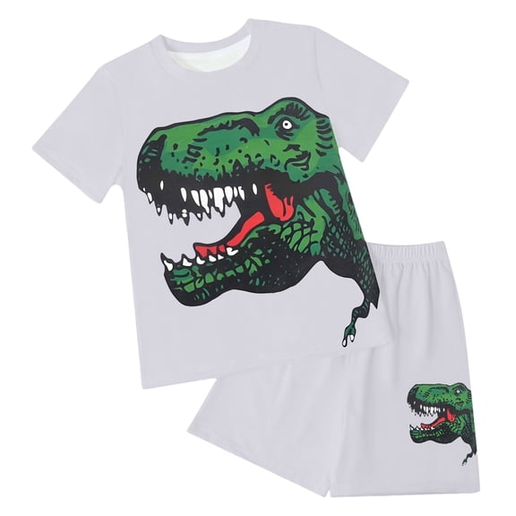 Xudanell Baby Boy Clothes Summer Set of Cartoon Print T Shirt and Shorts Dinosaur 2t Boys Clothes White 2-3 Years