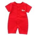 thumbnail image 1 of Xudanell Baby Boy Girl Cotton Short Sleeve Zipper Rompers 2-way Zippers Comfy Summer Jumpsuit Pajamas (Red, 6-12 Months), 1 of 4