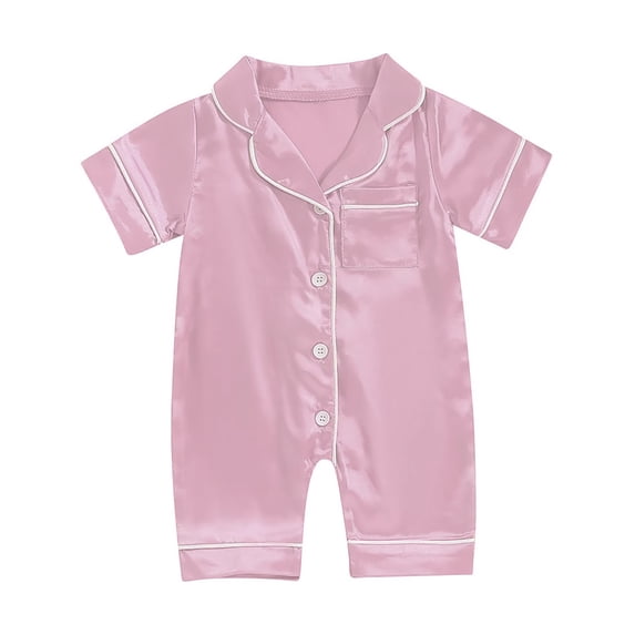 Xudanell Baby Boy Girl Silk Pajamas Romper Shorts Sleeve Button Down Satin One Piece Onesie Pjs Sleepwears (Light Pink, 6-12 Months)