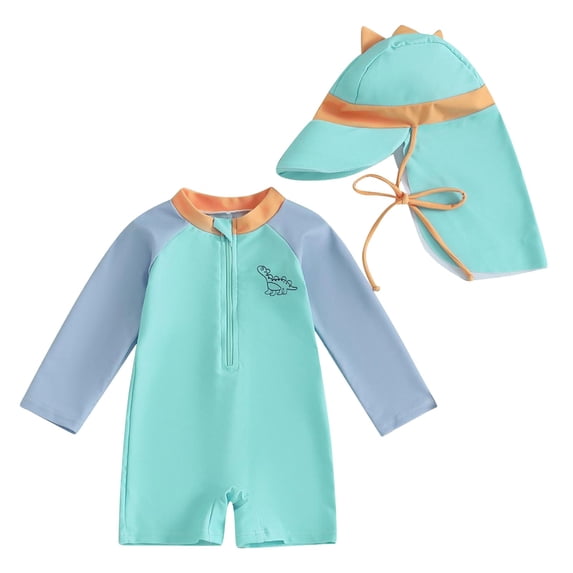 Xudanell Baby Boy Girl Swimsuit One Piece Short Sleeve Rash Guard Zipper Swimwear Toddler Bathing Suit Beach Outfits (Green, 0-3 Months)