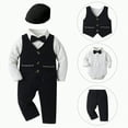 thumbnail image 1 of Xudanell Baby Boy Outfit Gentle Set First Birthday Outfit Boy T Shirt Tops Vest Coat Pants 4pcs, 1 of 9