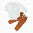 thumbnail image 1 of Xudanell Baby Boy Outfits 0 3 6 12 18 24 Months Knit Long Sleeve Solid Color Button Down Jumpsuit Romper Solid Pants Casual Fall Clothes, 1 of 4
