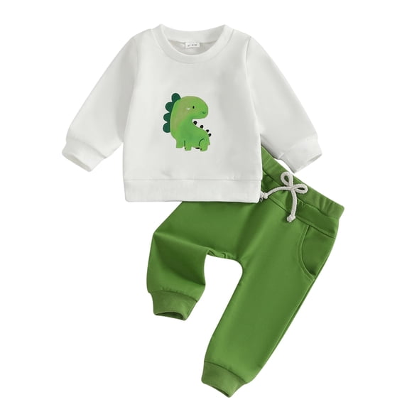 Xudanell Baby Boy Outfits 0-3 Months 2 Piece Cartoon Set Baby Winter Clothes Sweatshirt Drawstring Pants with Dinosaur Pattern
