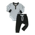 thumbnail image 1 of Xudanell Baby Boy Outfits 0-3 Months Knit Long Sleeve Romper Lapel Button Down Jumpsuit Autumn Clothes Black 0-3 Months, 1 of 3