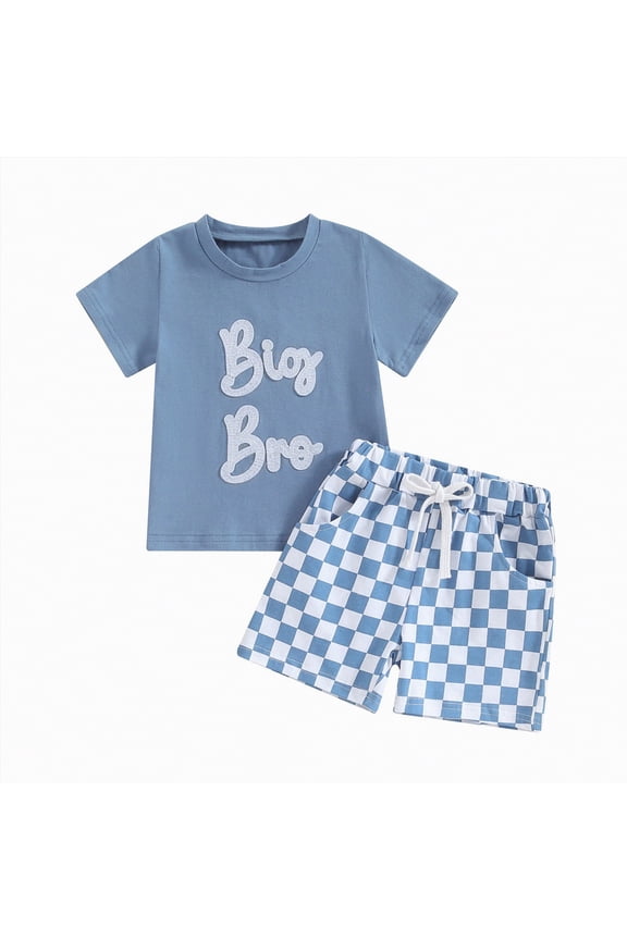 Baby Boy Outfits 3T 4T 5T 2 Piece Set Boy Clothes Summer with Simple Letter Pattern Short Sleeved Plus Size Beach Outfits Blue 5-6 Years