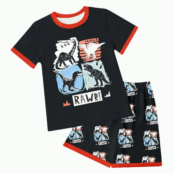 Xudanell Baby Boy Outfits 3t 4t 5t Baby Boy Summer Clothes 12 18 24 Month Solid Color Short Sleeve Cartoon Dinosaur Prints Child Outfit 2pc Set Red 6-7 Years