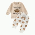 thumbnail image 1 of Xudanell Baby Boy Outfits Fall Long Sleeve Outfits with Letter Rugby Printed Toddler Boys 2 Piece Clothes Athletic Waist Beige 6-12 Months, 1 of 5