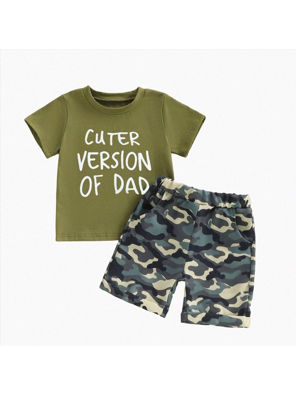 Baby Boy Outfits Letter Print Graphic Cotton Tshirts Camo Pattern Summer Shorts Two Piece Set Toddler Infant Clothes Green 2-3 Years