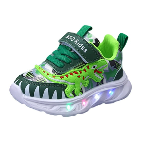 Xudanell Baby Boy Shoes Luminous Shoe Leather Dinosaur Sports Shoes Light up Shoes Green