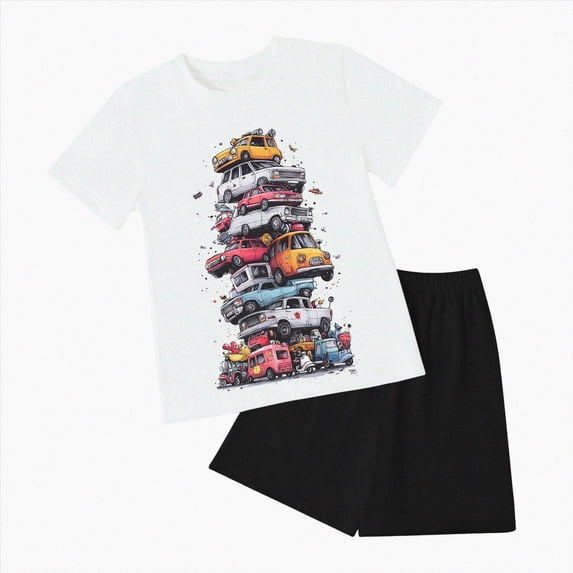 Xudanell Baby Boy Summer Clothes Cotton Shirt Breathable Shorts Two Piece Outfit Cute Graphic Short Sleeve Set For Play Orange 3-4 Years
