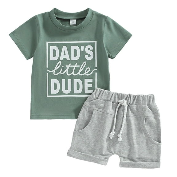 Xudanell Baby Boy Summer Clothes Cute Letter Print Short Sleeve Tshirt and Shorts Set Toddler Summer Outfits for Boys (Green, 6-12 Months)