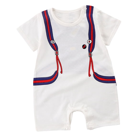Xudanell Baby Boy Summer Outfit Romper Little Brother Lil Bro Embroidery Jumpsuit Cute Waffle Clothes (Blue, 12-18 Months)