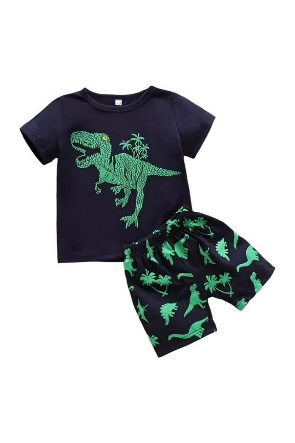 Boys Outfits Loose Round Neck Short Sleeved Shorts Toddler Dinosaur Outfits for Boys Boys Clothing Sets