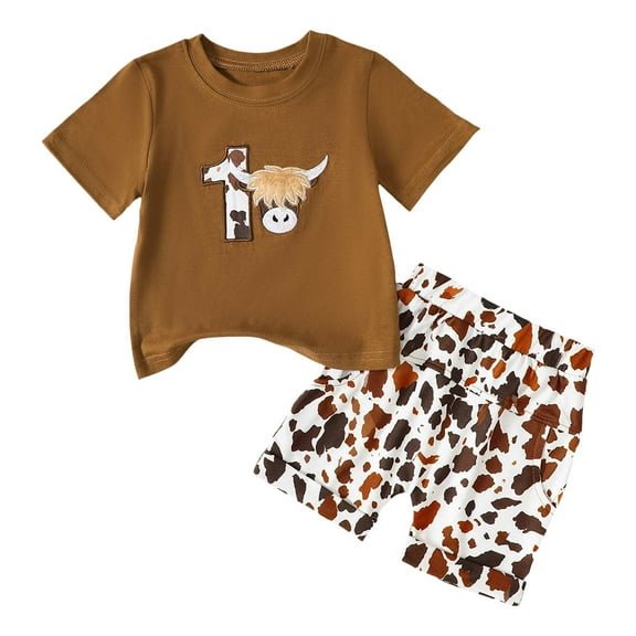 Xudanell Baby Boys Clothing TShirt Cow Head Embroidery Cow Printed Shorts Baby Boy Outfit