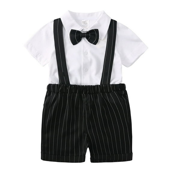 Xudanell Baby Boys Gentleman Bowtie Suit Set - 2PCS Summer Outfit with Suspenders and Short Sleeve Shirt, Stylish Toddler Suit for 1-3 Years Old Boys (1-3Y)