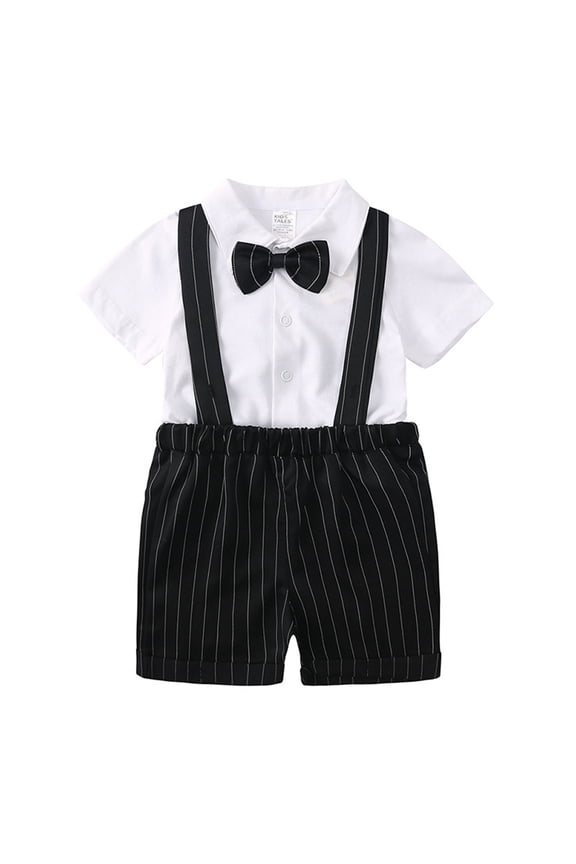 Baby Boys Gentleman Bowtie Suit Set - 2PCS Summer Outfit with Suspenders and Short Sleeve Shirt, Stylish Toddler Suit for 1-3 Years Old Boys (1-3Y)