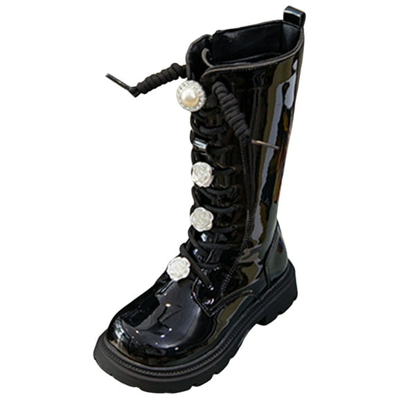Xudanell Baby Girl Boots Plus Velvet Toddler Shoes Girl Lace up for Glossy Boots with Cute Button