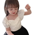 thumbnail image 1 of Xudanell Baby Girl Clothes Cute Shirts Bubble Sleeve Short Sleeved Summer Pleated Top Teen Girl Clothes White 6-7 Years, 1 of 4