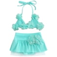 thumbnail image 1 of Xudanell Baby Girl Flower Swimsuit 3Pcs Halter Triangle Tops Ruffle Bottoms Sun Hat Bikini Set Bathing Suit Swimwear (Light Blue, 18-24 Months), 1 of 6