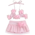 thumbnail image 1 of Xudanell Baby Girl Flower Swimsuit 3Pcs Halter Triangle Tops Ruffle Bottoms Sun Hat Bikini Set Bathing Suit Swimwear (Pink, 6-12 Months), 1 of 6