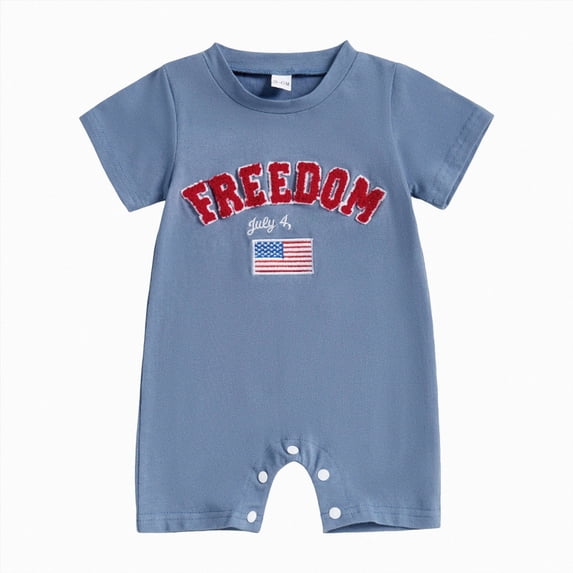 Xudanell Baby Girl Newborn Clothes 4th of July Flag Rompers Jumpsuit Outfit Summer Trendy Baby Wear Dark Blue 12-18 Months