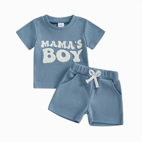 Xudanell Baby Girl Outfits Embroidered Letter Short Sleeve Toddler Girl T Shirt Checkered Shorts Casual Set Blue 2-3 Years