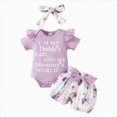 thumbnail image 1 of Xudanell Baby Girl Summer Clothes Letter Romper Tops Floral Shorts Birthday Outfits with Headband 3pcs Light Purple 3-6 Months, 1 of 6