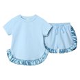 thumbnail image 1 of Xudanell Baby Girl Summer Clothes Solid Color Lace Short Sleeve Tops Shorts Set Baby Girls Clothing Sky Blue 9-12 Months, 1 of 8