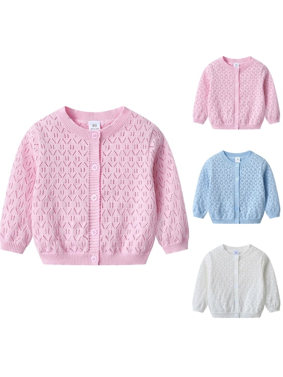 Baby Girls Cardigan Sweater Infant Toddler Knit Button Up Jacket Newborn Lace Trim Outfit Cotton Tops