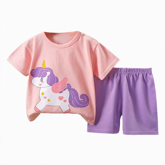 Xudanell Baby Girls Pajamas Sleepwear Set Cartoon Tee Shorts 12-18 Months 18-24 Months 2-3 Breathable Soft Cotton 2Pcs Daily Gift Ready Size 3-4 Years