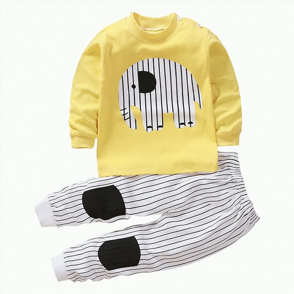 Xudanell Baby Outfits Boy Graphic Baby Boy Winter Clothes with Cute Cartoon Pattern Kids Stretch Clothes 2 Piece Set