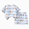 thumbnail image 1 of Xudanell Baby Outfits Girl Summer Tshirts Shorts Loose Stylish Two Piece Suit Girls Short Sleeved Outfit Home Clothes Blue 12-24 Months, 1 of 4