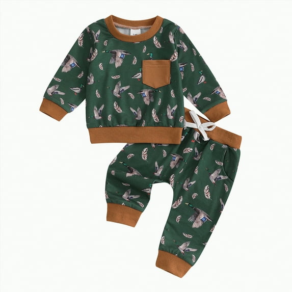 Xudanell Baby Outfits Mallard Baby Clothes Boy Pocket Holiday Sweatshirt and Joggers Set Toddler Size