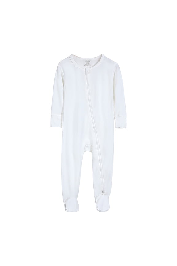 Baby Romper 100% Organic Cotton Pajamas One Piece Long Sleeve Zipper Footie Onesie for 0~12M Baby (White, 0-3 Months)