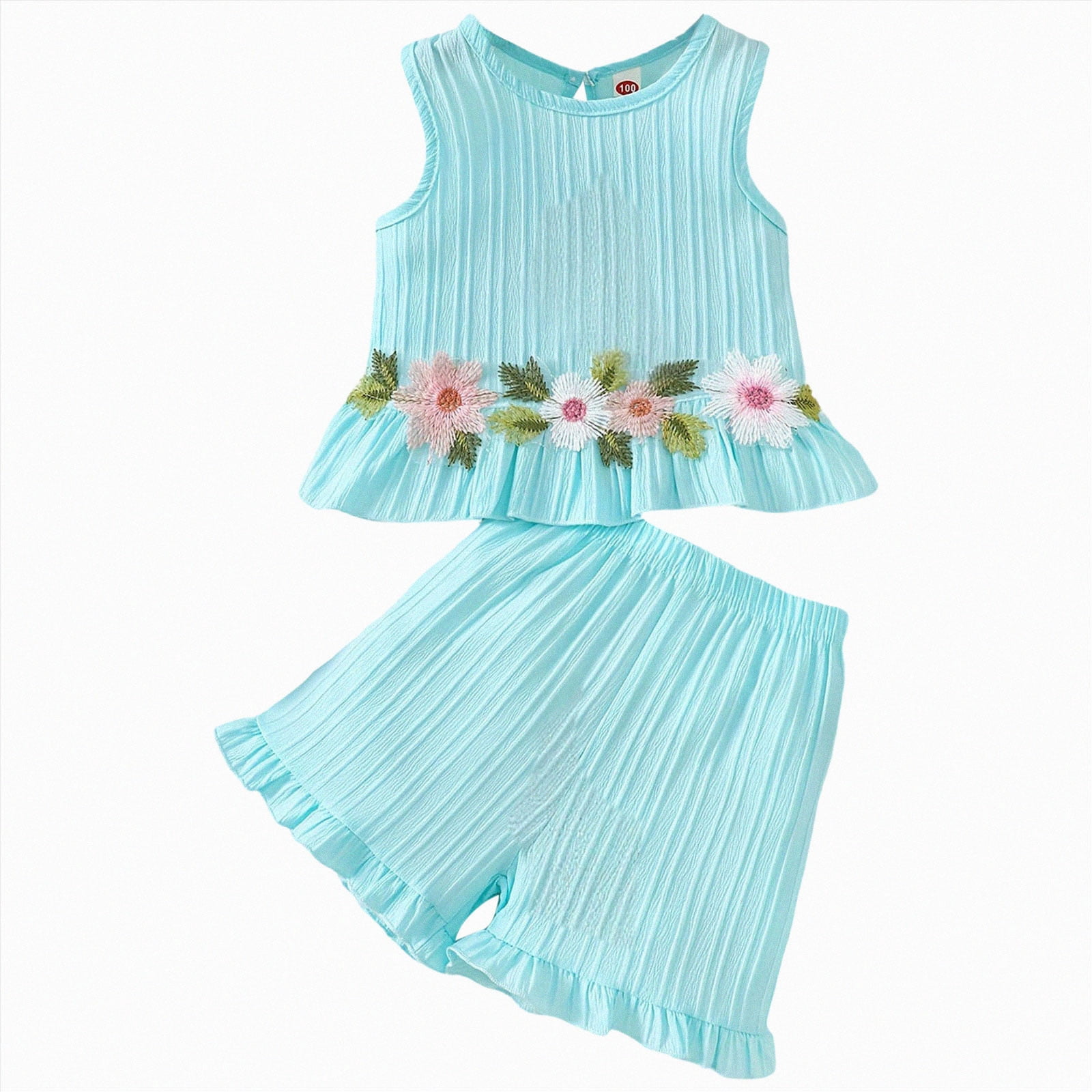 Xudanell Baby Summer Outfits for Girls Floral Short Sleeve Infant Girl  Shirt Top Cute Shorts Set Spring Summer Outfit Sky Blue 5-6 Years -  Walmart.com