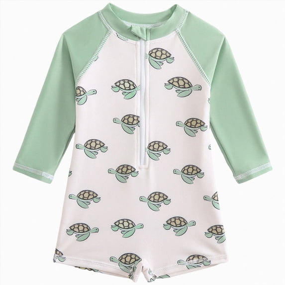 Xudanell Baby Swimsuit Boy Girl Zipper Rash Guard Bathing Suit Toddler Infant Boy Girl One Piece Swimwear Beach Clothes Green for Size 6-12 Months