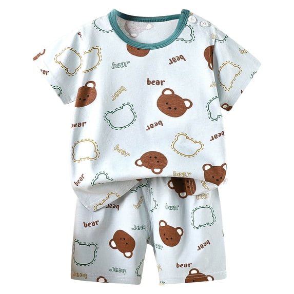 Xudanell Baby Toddler Pajamas for Girl and Boy Sleepwear Summer Pja Homewear Cotton (Sky Blue, 9-18 Months)