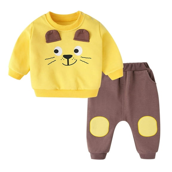Xudanell Baby Winter Clothes Pullover Animals Comfy Jogger Pants Outfits Toddler Boy Fall Clothes Yellow 18-24 Months