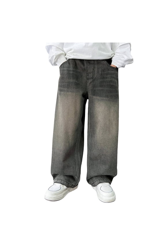 Baggy Jeans for Boy Stylish Wide Leg Skater Jeans Loose Fit Denim Pants Streetwear (Grey, 9-10 Years)