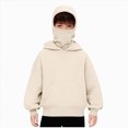 thumbnail image 1 of Xudanell Balaclava Hoodie for Boys Girls Kids Windproof Ski Mask Hoodies Oversized Full Zip Sweatshirt Jacket with Pockets (12-13 Years, Beige), 1 of 6