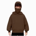 thumbnail image 1 of Xudanell Balaclava Hoodie for Boys Girls Kids Windproof Ski Mask Hoodies Oversized Full Zip Sweatshirt Jacket with Pockets (8-9 Years, Brown), 1 of 8