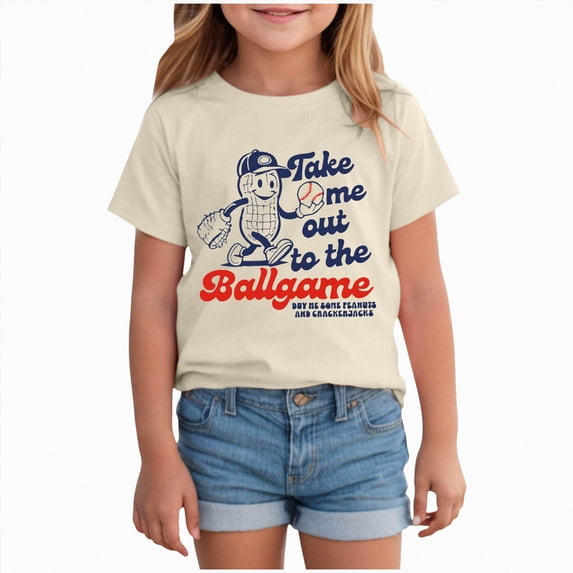 Xudanell Baseball Shirts for Girls Boys Game Day Short Sleeve Shirt Toddler Kids Baseball Team Fan Tee top (Beige, 2-3 Years)