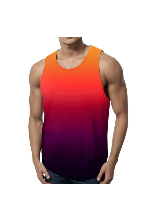 Big and Tall Tank Tops for Men Sleeveless Crewneck Patriotic Muscle T-shirt Workout Tank Top For Men Gym Muscle Athletic Beach Tank Top (Orange,M)