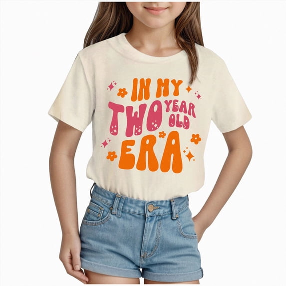 Xudanell Birthday Girl Shirt Two Year Old Celebration Top for Baby Girl with Birthday Lettering Beige 2-3 Years