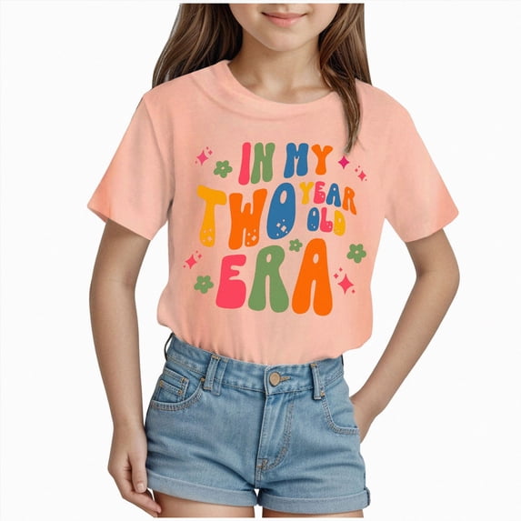 Xudanell Birthday Girl Shirt Two Year Old Celebration Top for Baby Girl with Birthday Lettering Orange 2-3 Years