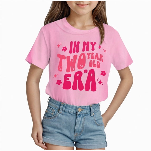 Xudanell Birthday Girl Shirt Two Year Old Celebration Top for Baby Girl with Birthday Lettering Pink 2-3 Years