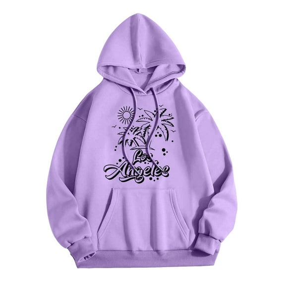Xudanell Black Hoodie Women Beach Coconut Trees Print Oversized Jacket Hoodie Cycling Sweatshirt Purple XXL