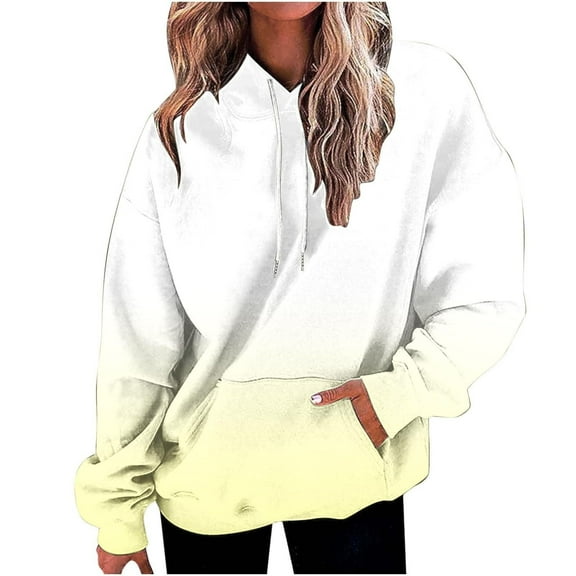 Xudanell Black Hoodies Woman Gradient Gradient with Pockets Athletic Oversized Tshirts for Women Graphic Yellow M